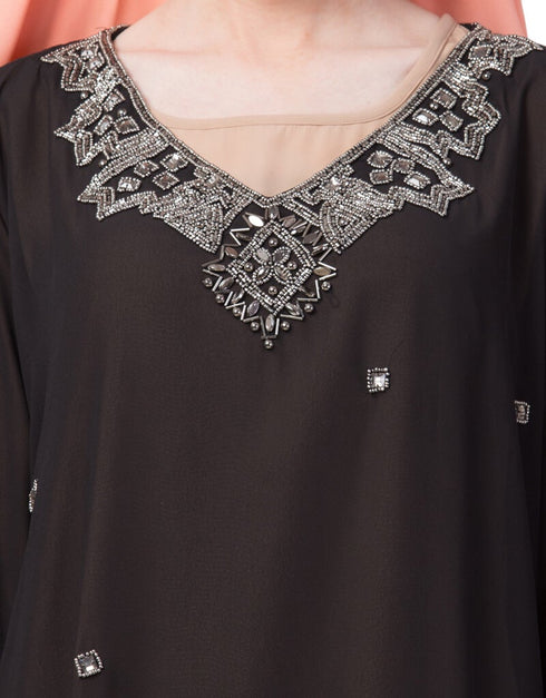 Muslimah double layer embellished Party Abaya Cream