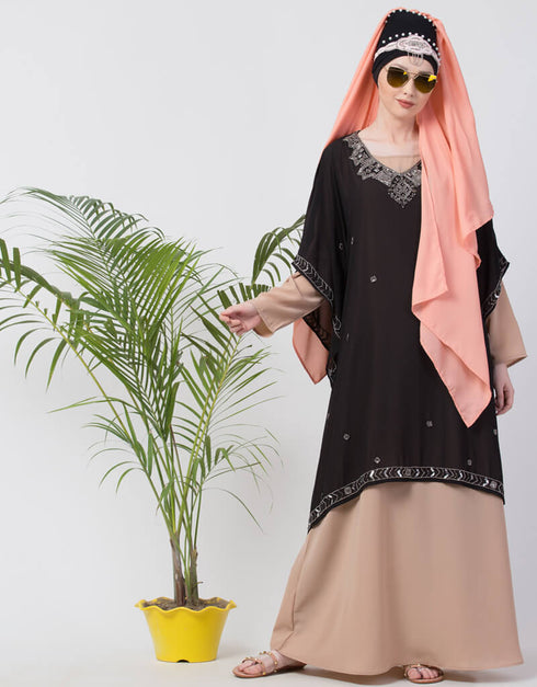 Muslimah double layer embellished Party Abaya Cream