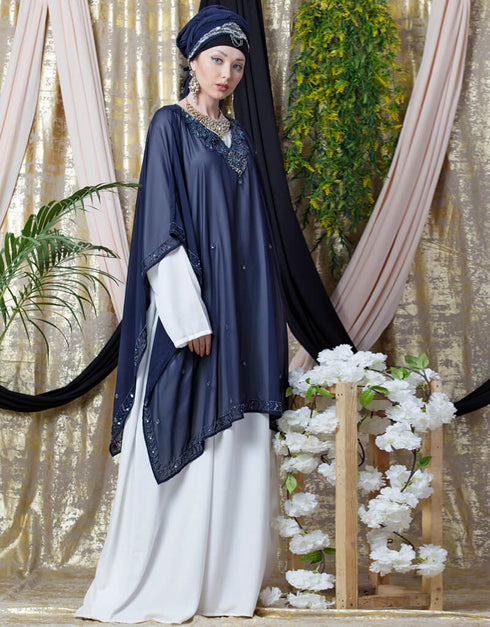 Trendy double layer embellished Party Abaya Maroon