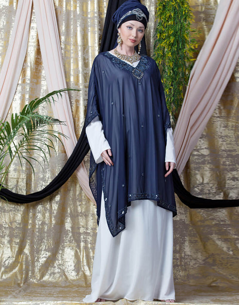 Trendy double layer embellished Party Abaya Maroon