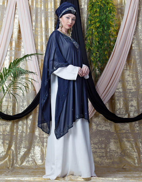 Trendy double layer embellished Party Abaya Maroon