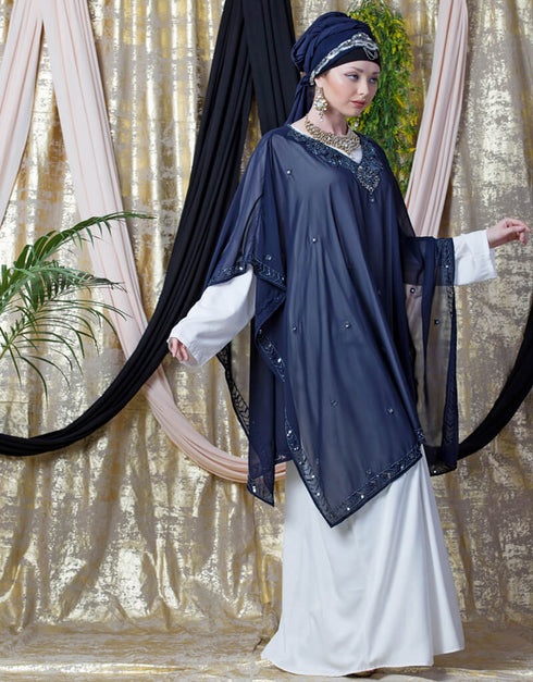 Trendy double layer embellished Party Abaya Maroon