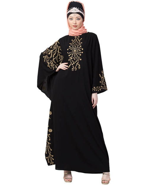 Dubai embroidered Butterfly Sleeve Party Abaya Gold