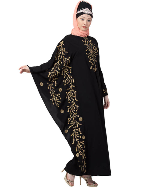 Dubai embroidered Butterfly Sleeve Party Abaya Gold