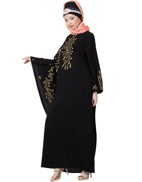 Dubai embroidered Butterfly Sleeve Party Abaya Gold