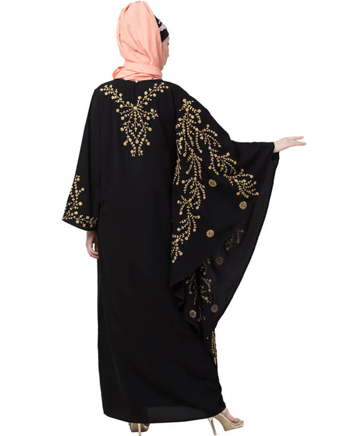 Dubai embroidered Butterfly Sleeve Party Abaya Gold