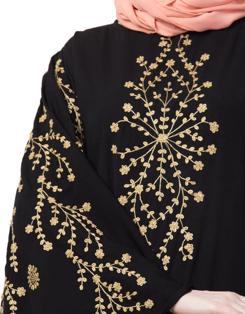 Dubai embroidered Butterfly Sleeve Party Abaya Gold