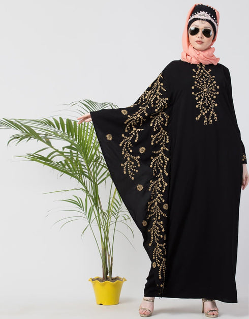 Dubai embroidered Butterfly Sleeve Party Abaya Gold