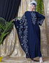 Muslim embroidered Butterfly Sleeve Party Abaya Navy Blue