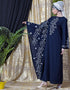 Muslim embroidered Butterfly Sleeve Party Abaya Navy Blue