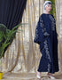 Muslim embroidered Butterfly Sleeve Party Abaya Navy Blue