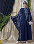 Muslim embroidered Butterfly Sleeve Party Abaya Navy Blue