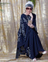 Muslim embroidered Butterfly Sleeve Party Abaya Navy Blue