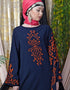 Modest embroidered Butterfly Sleeve Party Abaya Navy Blue