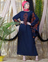 Modest embroidered Butterfly Sleeve Party Abaya Navy Blue
