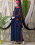 Modest embroidered Butterfly Sleeve Party Abaya Navy Blue