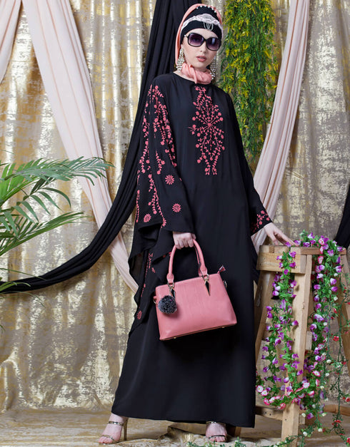 Islamic embroidered Butterfly Sleeve Party Abaya Coral