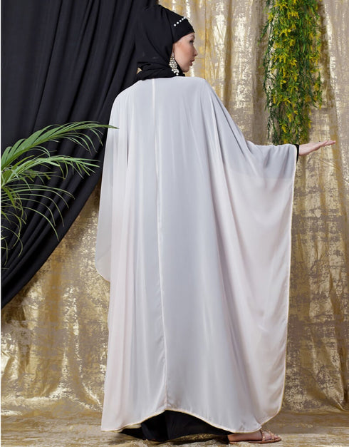 Arabic butterfly upper with inner Embroidered abaya cum Kaftan Light Pink