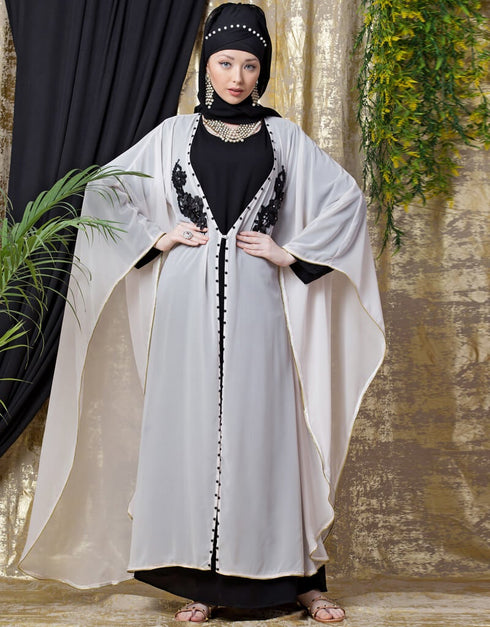 Arabic butterfly upper with inner Embroidered abaya cum Kaftan Light Pink