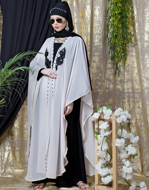 Arabic butterfly upper with inner Embroidered abaya cum Kaftan Light Pink