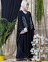 Women Embroidered butterfly upper with inner abaya cum Kaftan Navy Blue