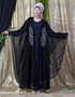Women Embroidered butterfly upper with inner abaya cum Kaftan Navy Blue