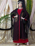 Muslimah Embroidered butterfly upper with inner abaya cum Kaftan Red