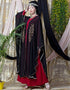 Muslimah Embroidered butterfly upper with inner abaya cum Kaftan Red