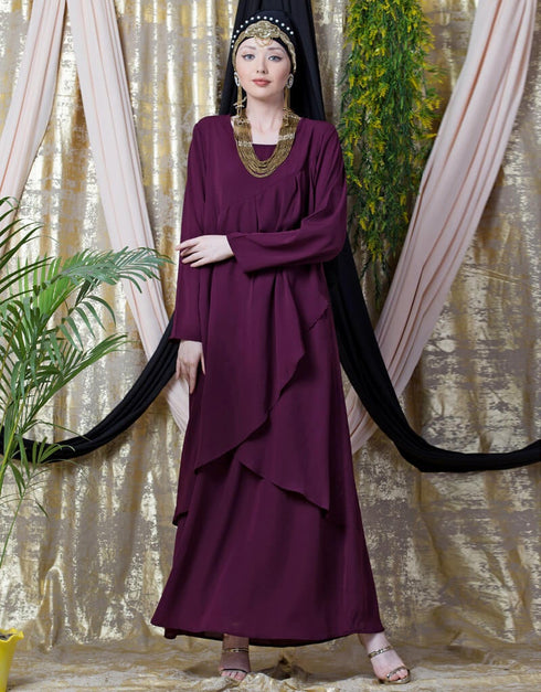 Chic Overlapped panel casual Abaya Wine