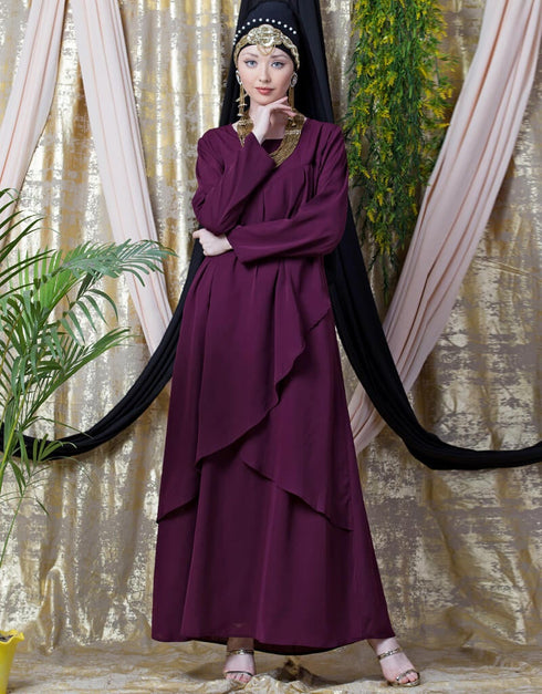 Chic Overlapped panel casual Abaya Wine