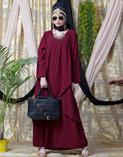 Modern Overlapped panel casual Abaya Maroon