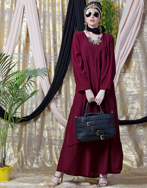 Modern Overlapped panel casual Abaya Maroon