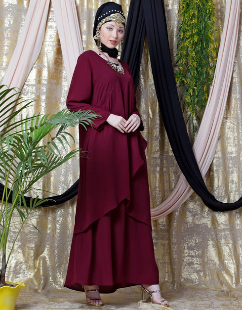 Modern Overlapped panel casual Abaya Maroon
