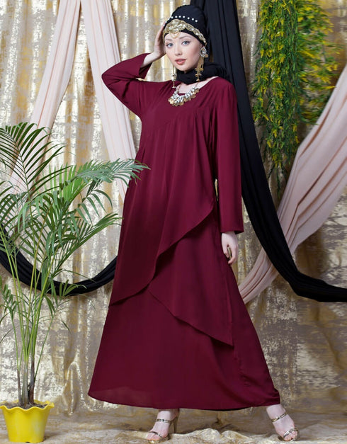 Modern Overlapped panel casual Abaya Maroon