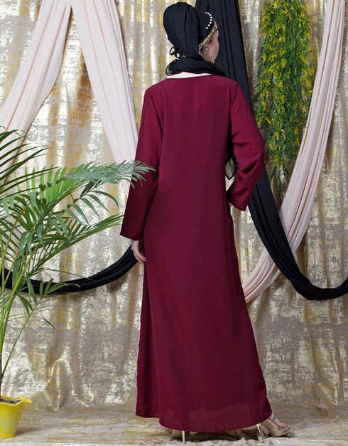 Modern Overlapped panel casual Abaya Maroon