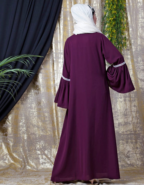 Dubai Embroidered Pocket Bell Sleeve casual Abaya Wine