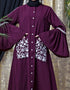 Dubai Embroidered Pocket Bell Sleeve casual Abaya Wine