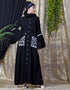 Muslim Embroidered Pocket Bell Sleeve casual Abaya Black