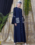 Modest Embroidered Pocket Bell Sleeve casual Abaya Navy Blue