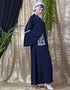 Modest Embroidered Pocket Bell Sleeve casual Abaya Navy Blue