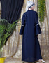Modest Embroidered Pocket Bell Sleeve casual Abaya Navy Blue
