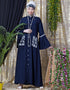 Modest Embroidered Pocket Bell Sleeve casual Abaya Navy Blue