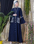 Modest Embroidered Pocket Bell Sleeve casual Abaya Navy Blue