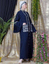 Modest Embroidered Pocket Bell Sleeve casual Abaya Navy Blue