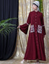 Islamic Embroidered Pocket Bell Sleeve casual Abaya Maroon