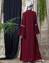 Islamic Embroidered Pocket Bell Sleeve casual Abaya Maroon
