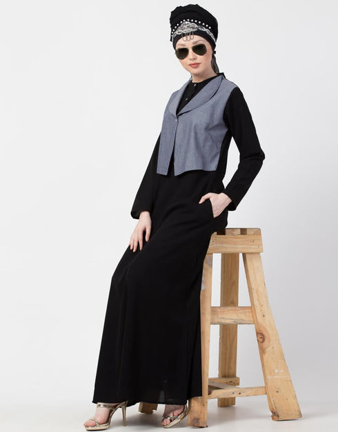 Arabic Extra contrast Jacket executive Abaya Blue