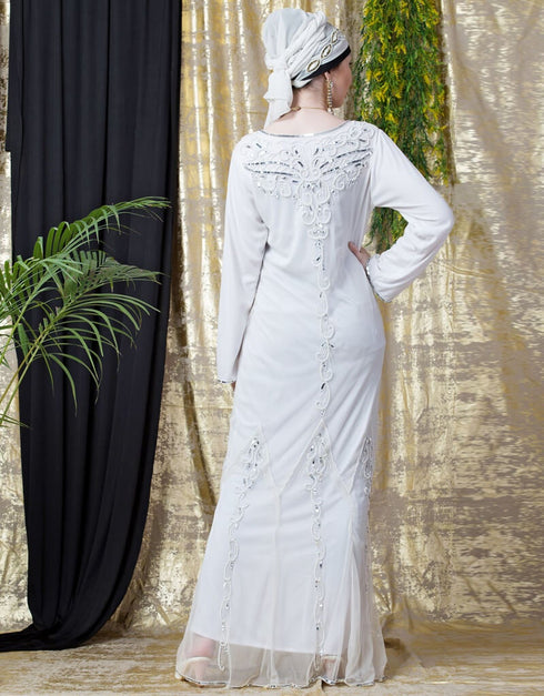 Trendy Full Hand Embroidered White Wedding Abaya White