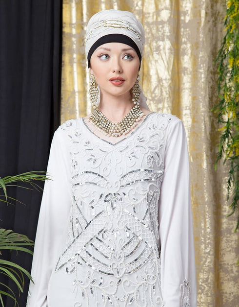 Trendy Full Hand Embroidered White Wedding Abaya White