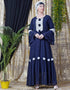 Modern Bell Sleeve flowers around knee party Abaya Navy Blue